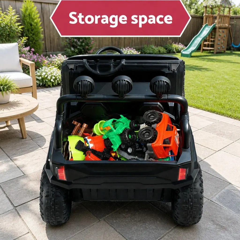 Kids Ride On Car Black with Remote Control Steering Wheel and Headlight