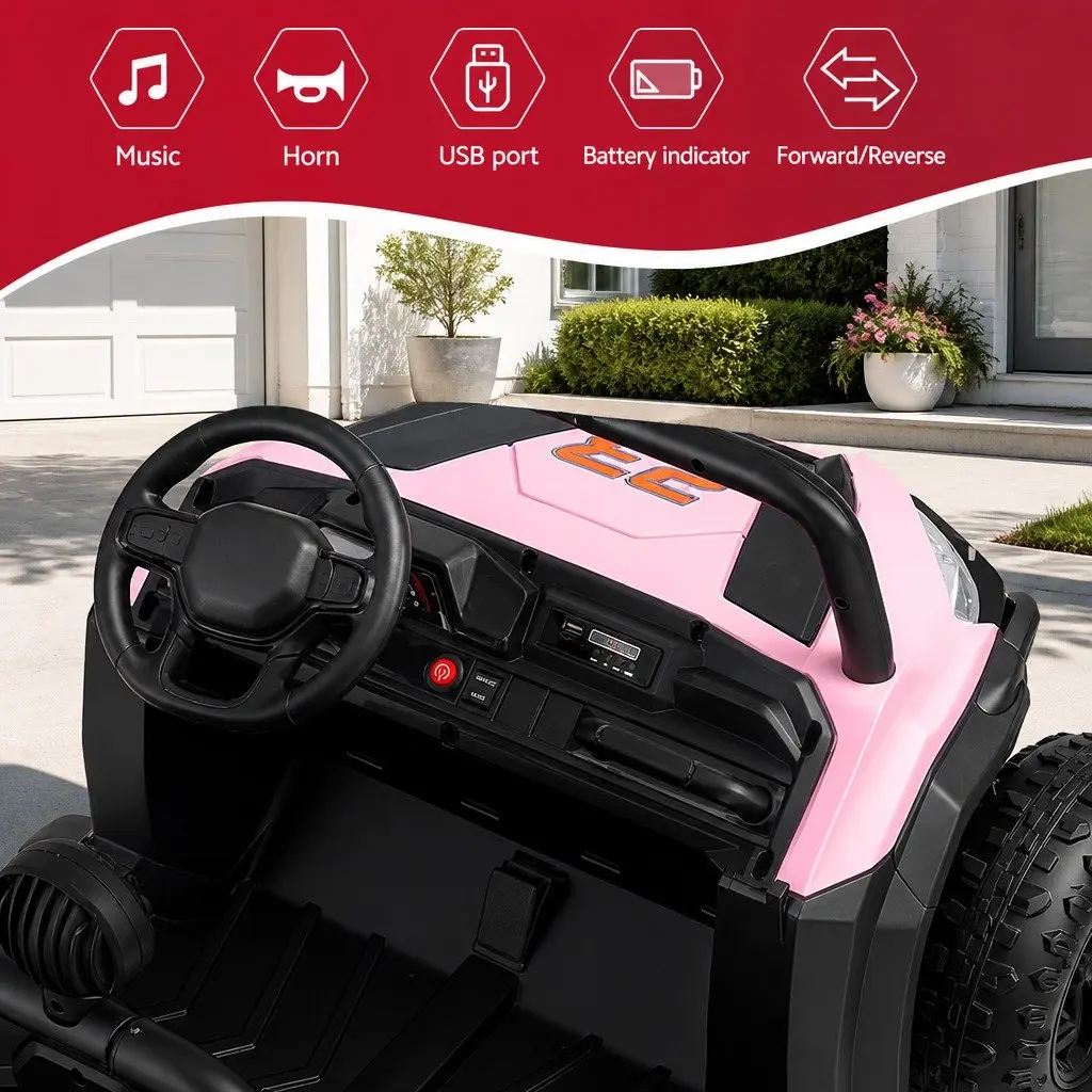 Kids Ride On Car Pink 120cm Electric with Headlight Music Remote Control