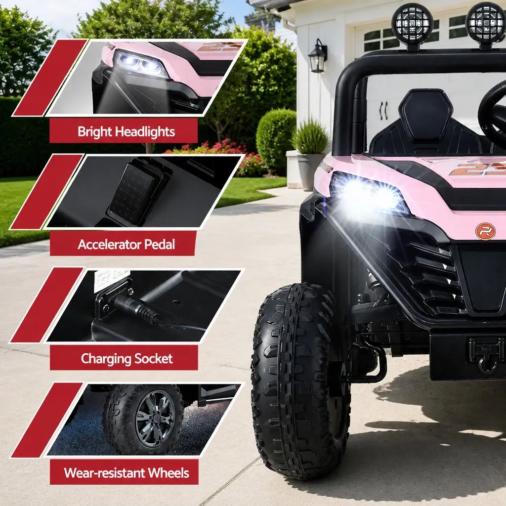 Kids Ride On Car Pink 120cm Electric with Headlight Music Remote Control