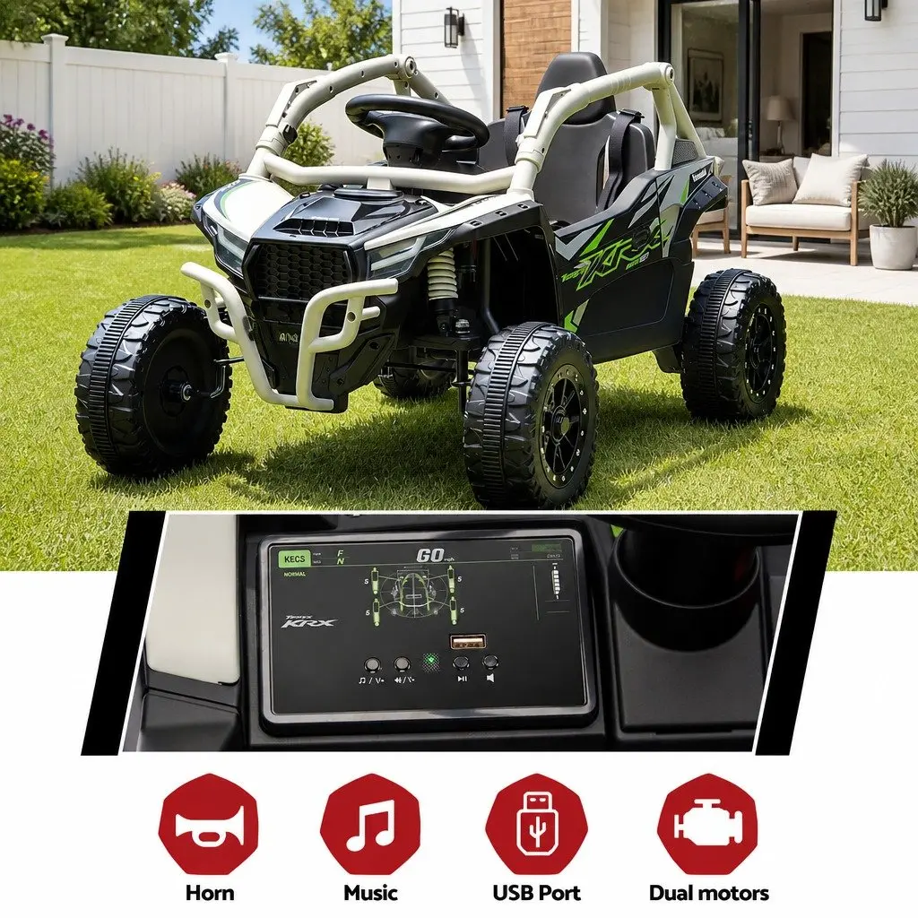 Kids Ride On Car Grey Off-Road Electric Toy with Remote Control Music Steering Wheel