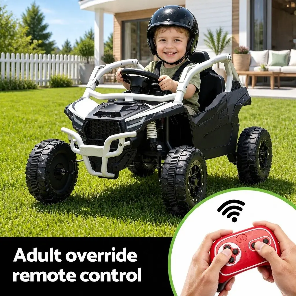 Kids Ride On Car Grey Off-Road Electric Toy with Remote Control Music Steering Wheel