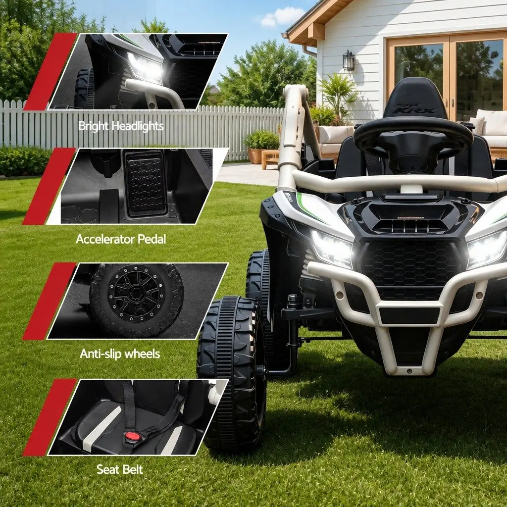 Kids Ride On Car Grey Off-Road Electric Toy with Remote Control Music Steering Wheel