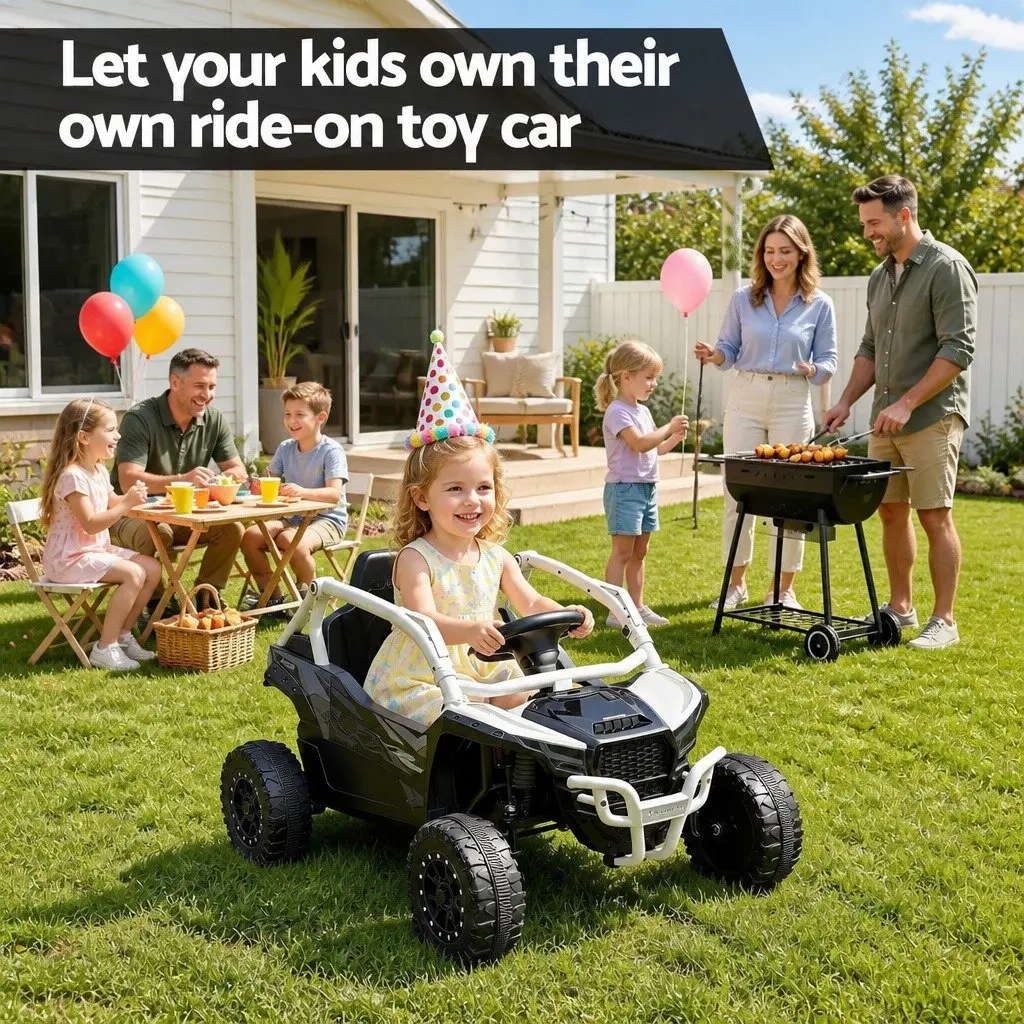 Kids Ride On Car Grey Off-Road Electric Toy with Remote Control Music Steering Wheel