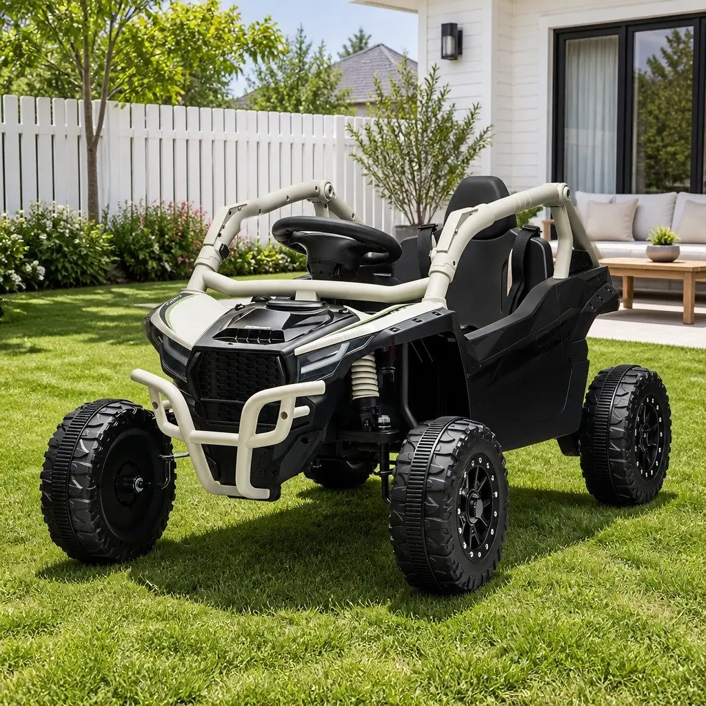 Kids Ride On Car Grey Off-Road Electric Toy with Remote Control Music Steering Wheel