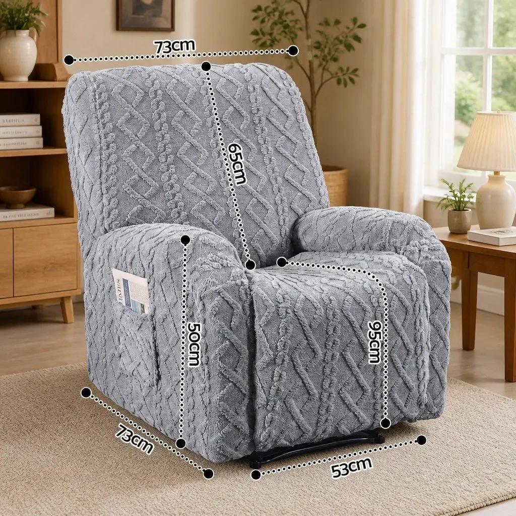 Recliner Chair Cover Grey Stretch Fabric with Side Storage Pockets