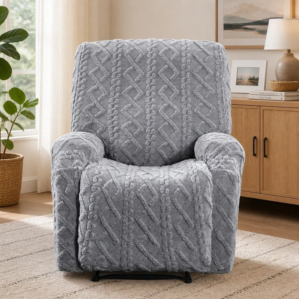 Recliner Chair Cover Grey Stretch Fabric with Side Storage Pockets