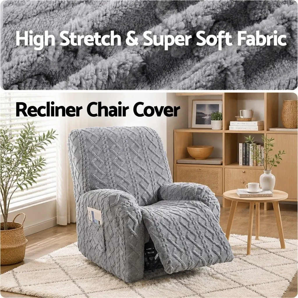 Recliner Chair Cover Grey Stretch Fabric with Side Storage Pockets