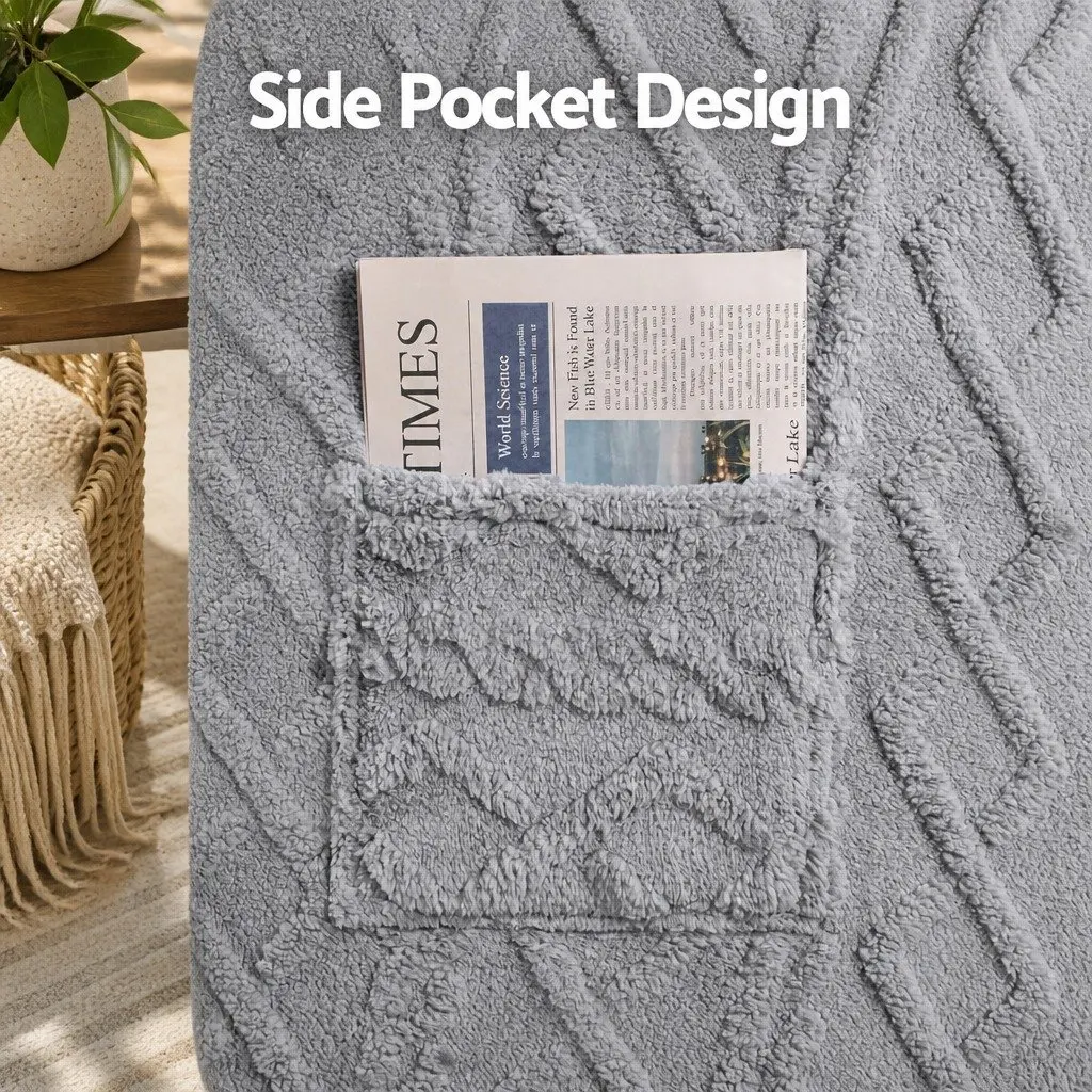 Recliner Chair Cover Grey Stretch Fabric with Side Storage Pockets
