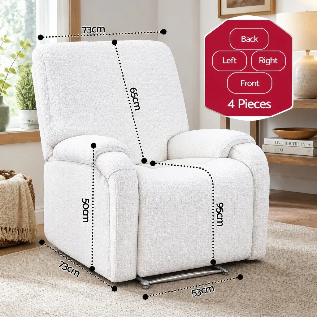 Recliner Chair Slipcover Blue 4-Piece Stretch Cover Printed Polyester