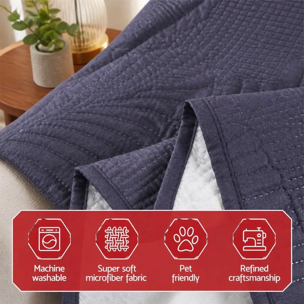 Quilted Recliner Cover Grey Waterproof Fabric Slipcover with Side Pockets and Adjustable Strap