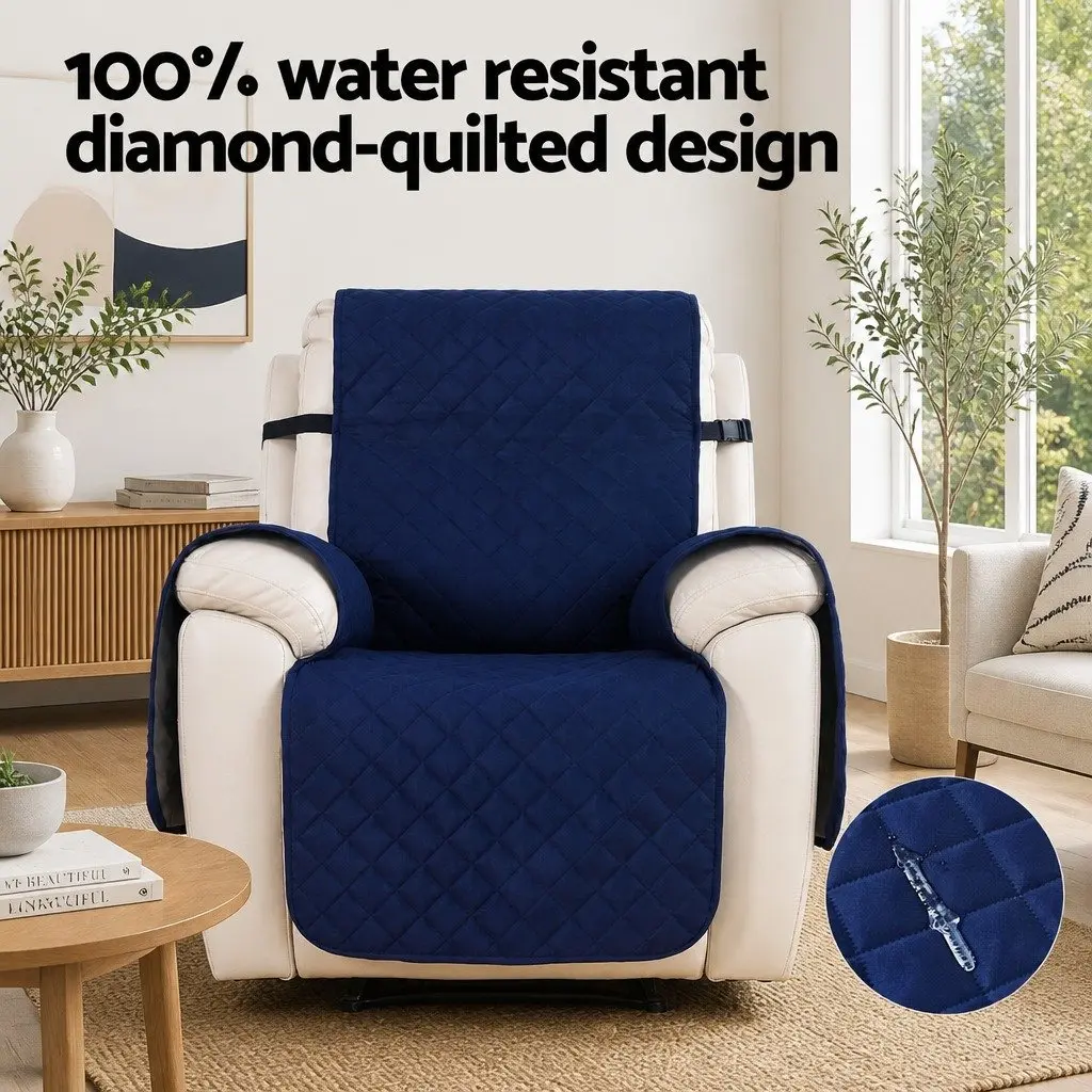 Recliner Chair Cover Water Resistant Navy Blue Diamond Quilted 1 Seater