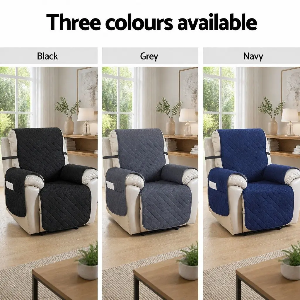 Recliner Chair Cover Water Resistant Navy Blue Diamond Quilted 1 Seater