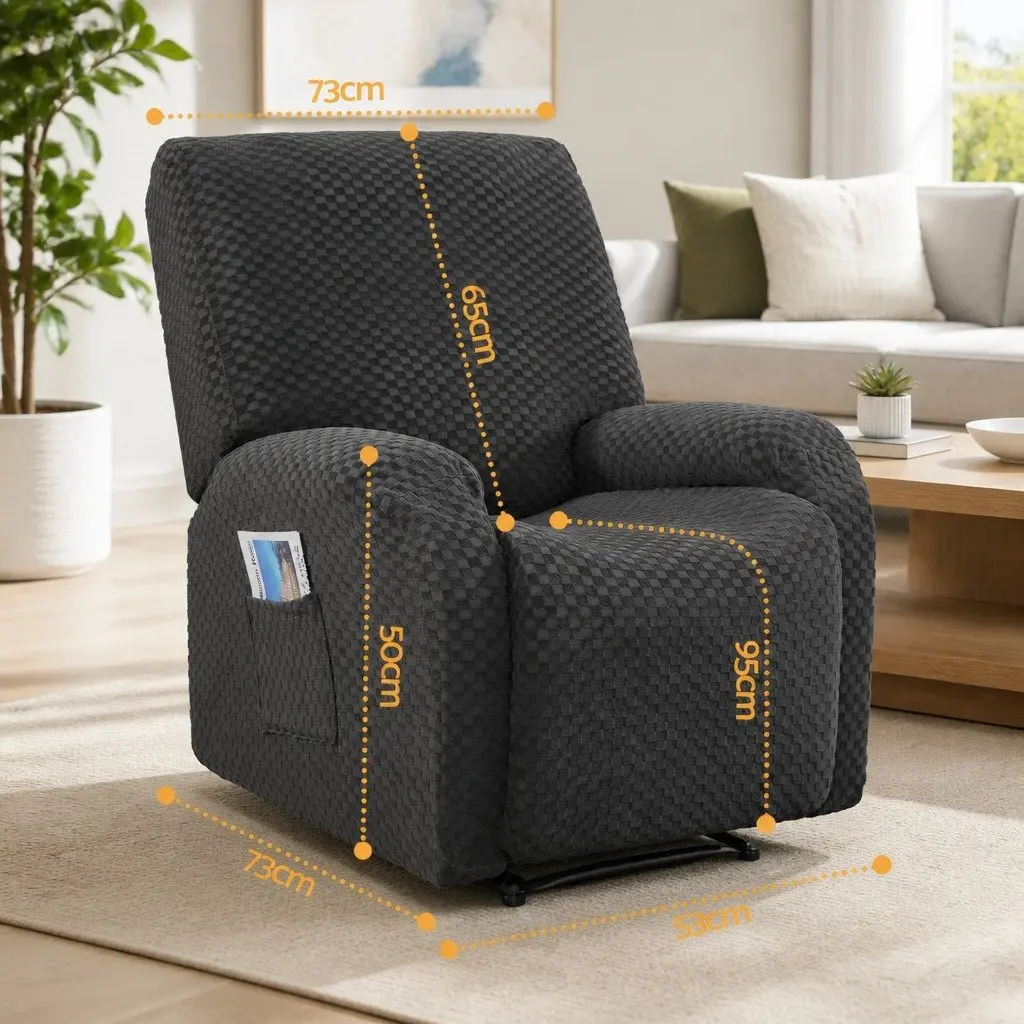 Grey Recliner Chair Cover Soft Fabric Stretch with Side Storage Pockets