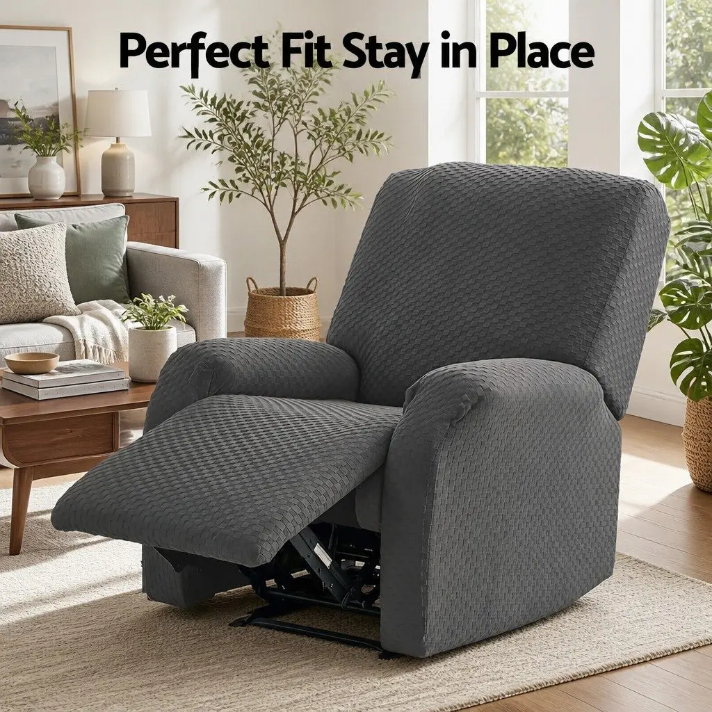 Grey Recliner Chair Cover Soft Fabric Stretch with Side Storage Pockets