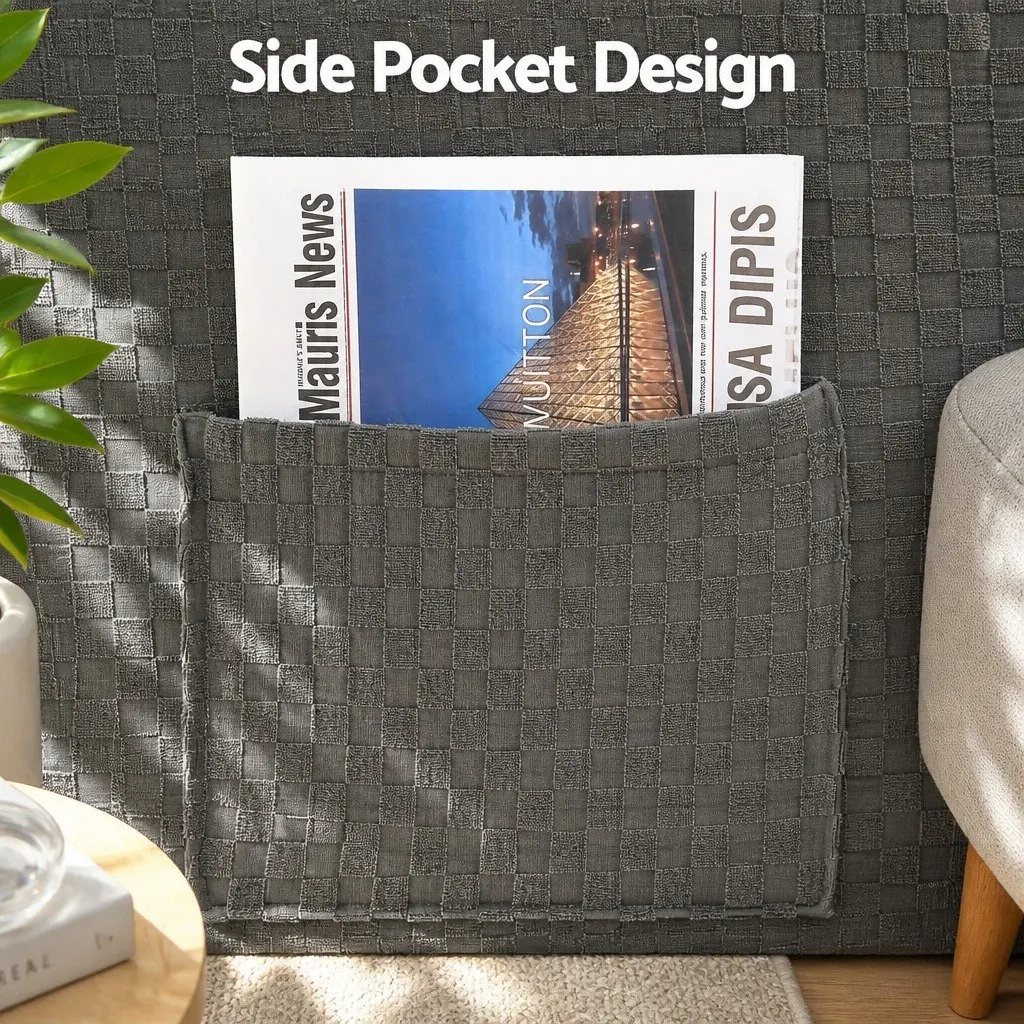 Grey Recliner Chair Cover Soft Fabric Stretch with Side Storage Pockets