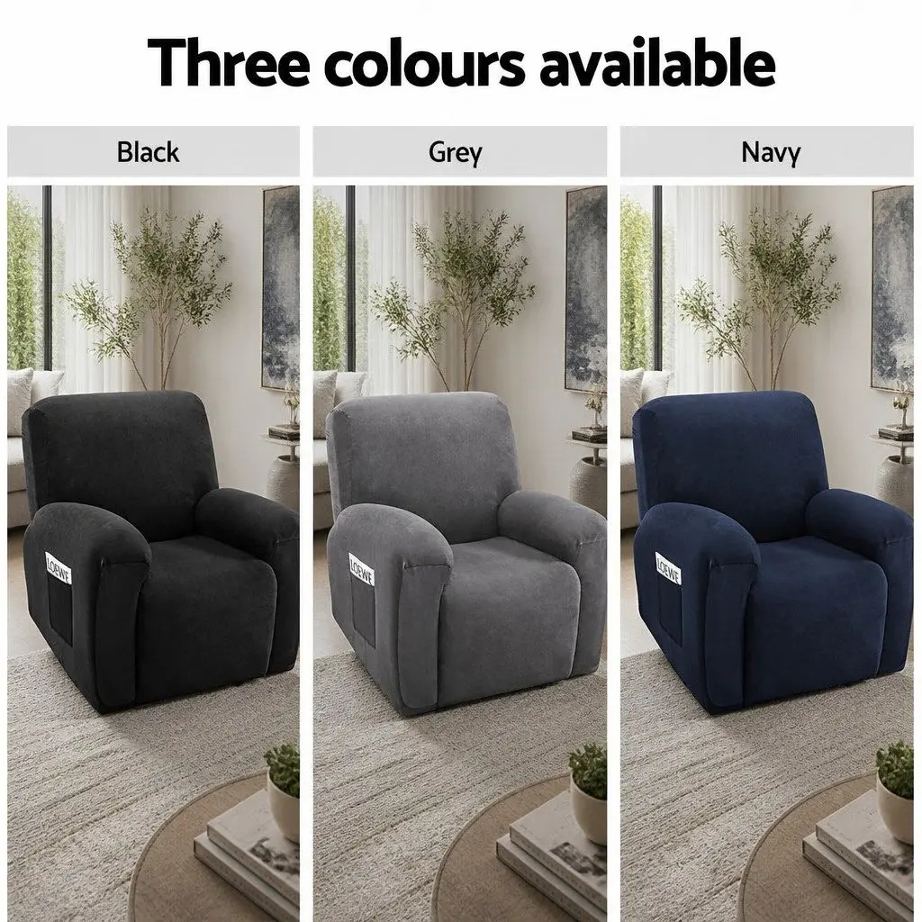 Recliner Chair Cover Grey 1 Seater Velvet Stretch Elastic Bottom Anti-Slip