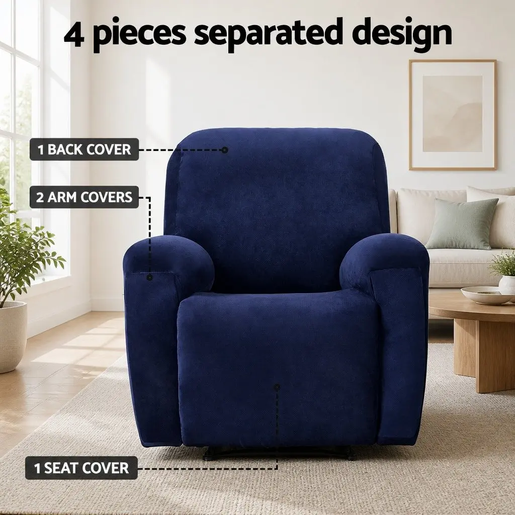 Recliner Chair Cover 1 Seater Navy Blue Velvet Stretch Arm Chair Protection