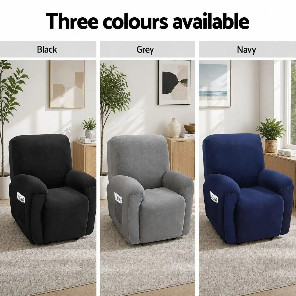 Recliner Chair Cover 1 Seater Navy Blue Velvet Stretch Arm Chair Protection