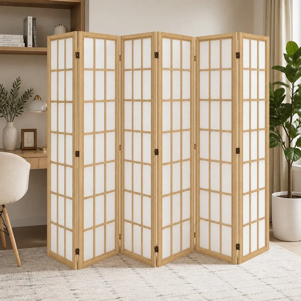 6 Panel Room Divider Natural 170cm Freestanding Folding Screen Privacy Partition