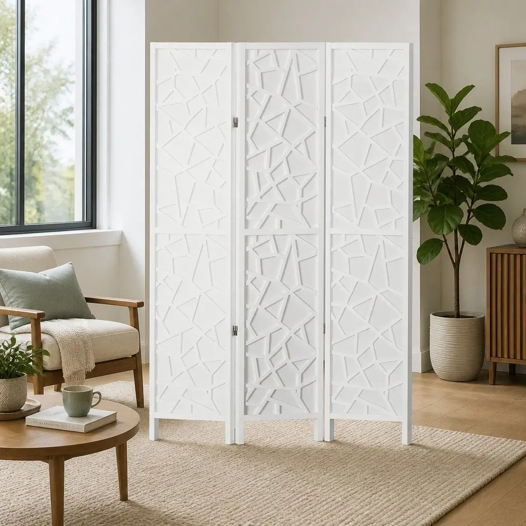 3 Panel Folding Room Divider Screen White 122x170cm Privacy Space Partition