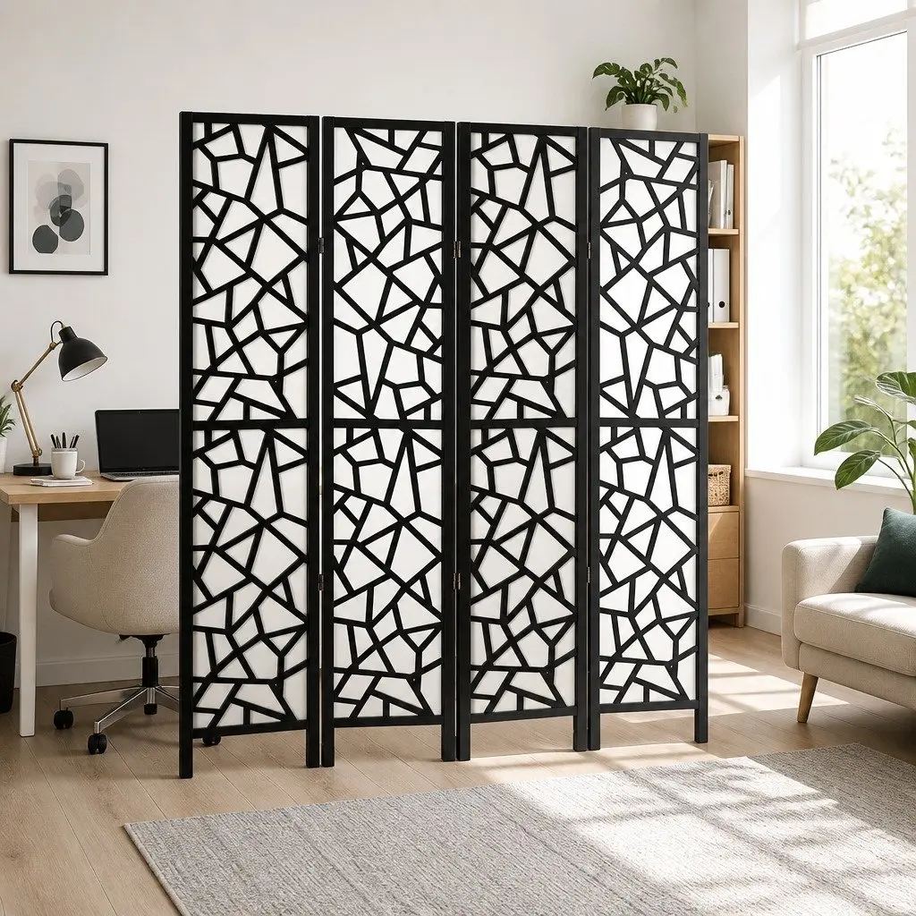 4 Panel Room Divider Screen Black 162x170cm Foldable Privacy Partition
