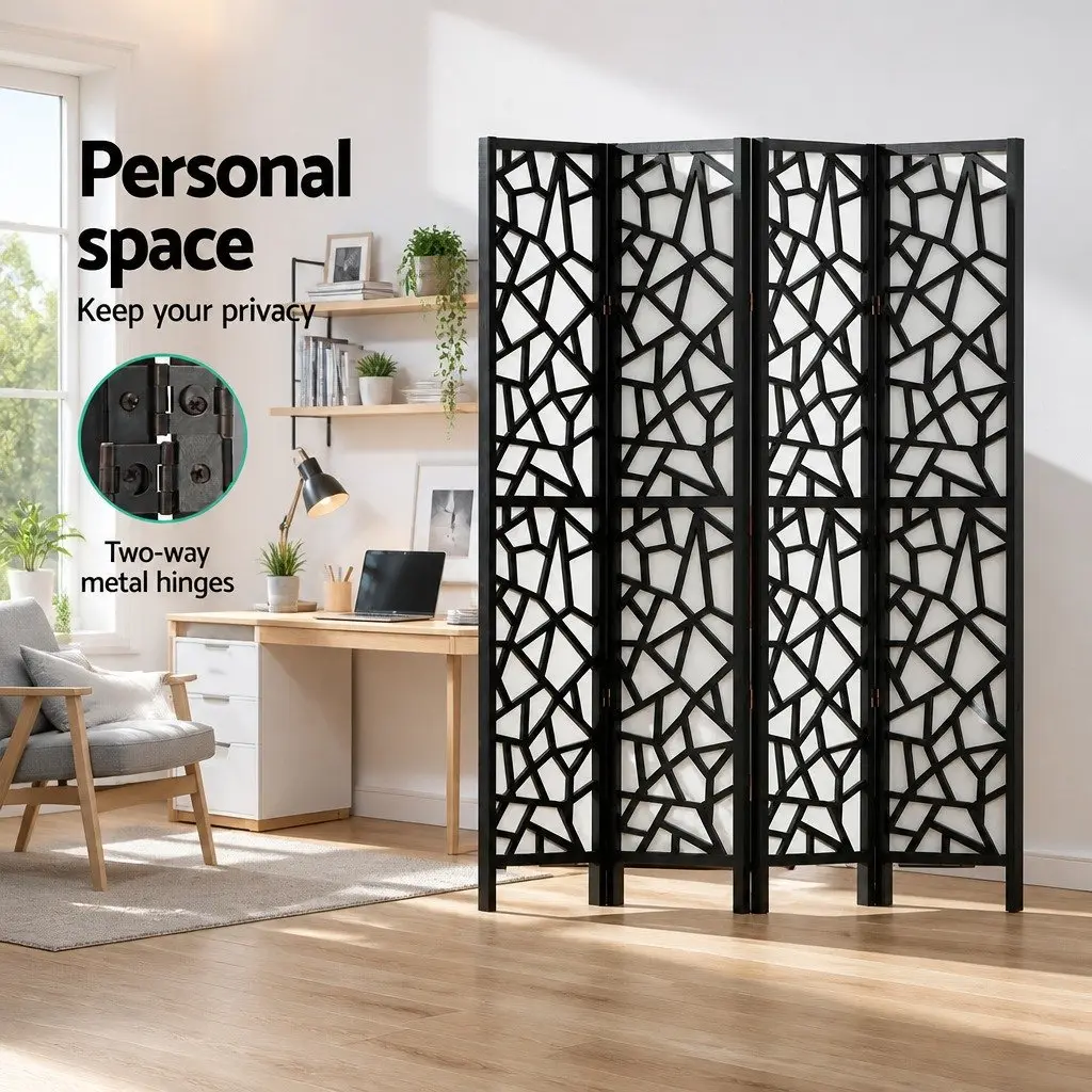 4 Panel Room Divider Screen Black 162x170cm Foldable Privacy Partition