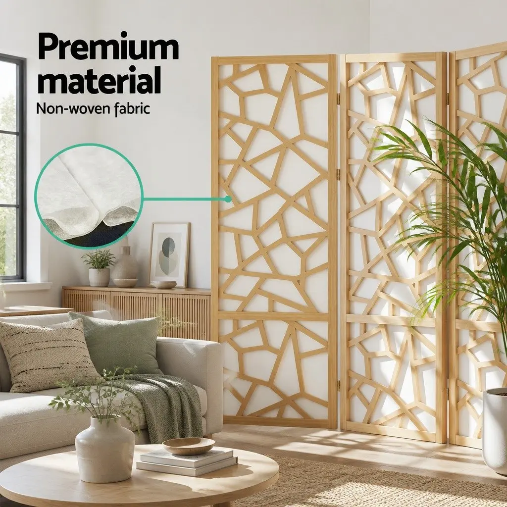 4 Panel Room Divider Natural 162x170cm Pine Wood Foldable Privacy Screen