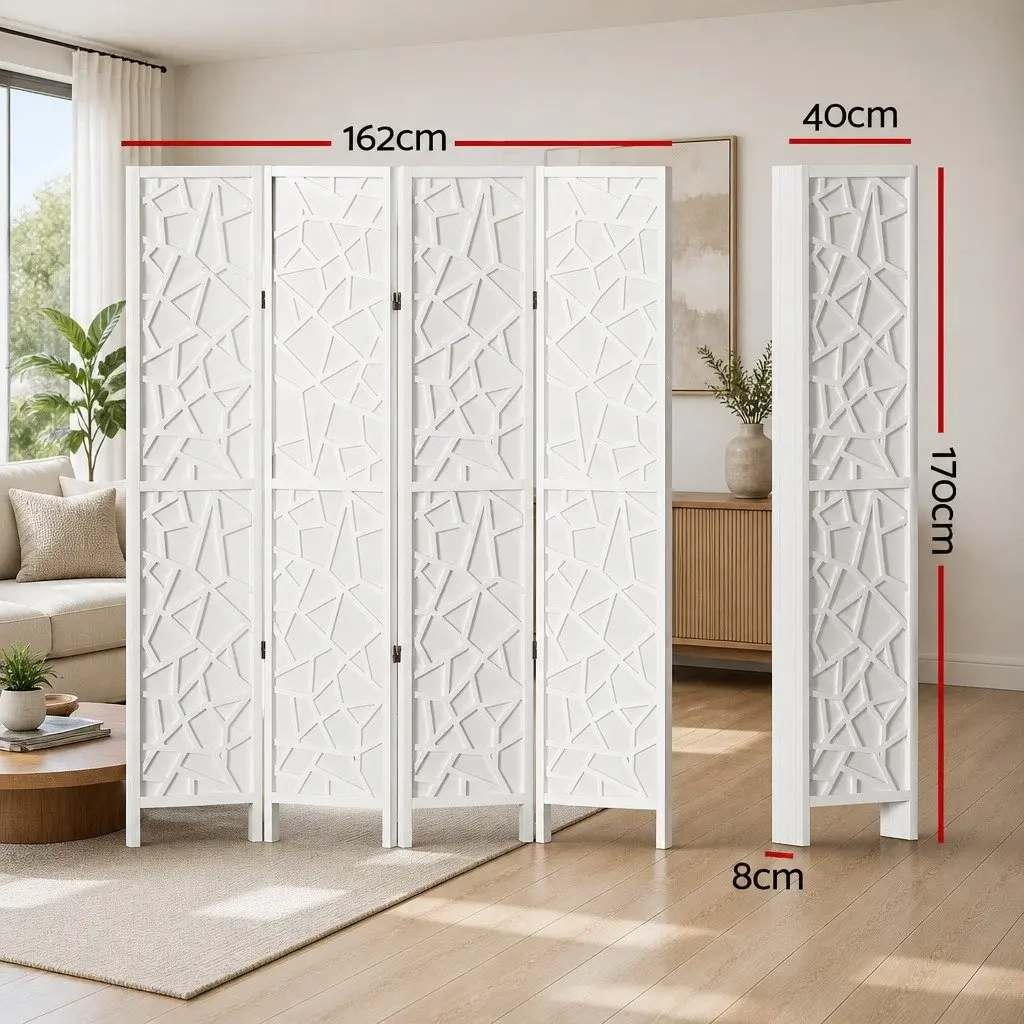4 Panel Room Divider Screen White 162x170cm Folding Privacy Space Partition
