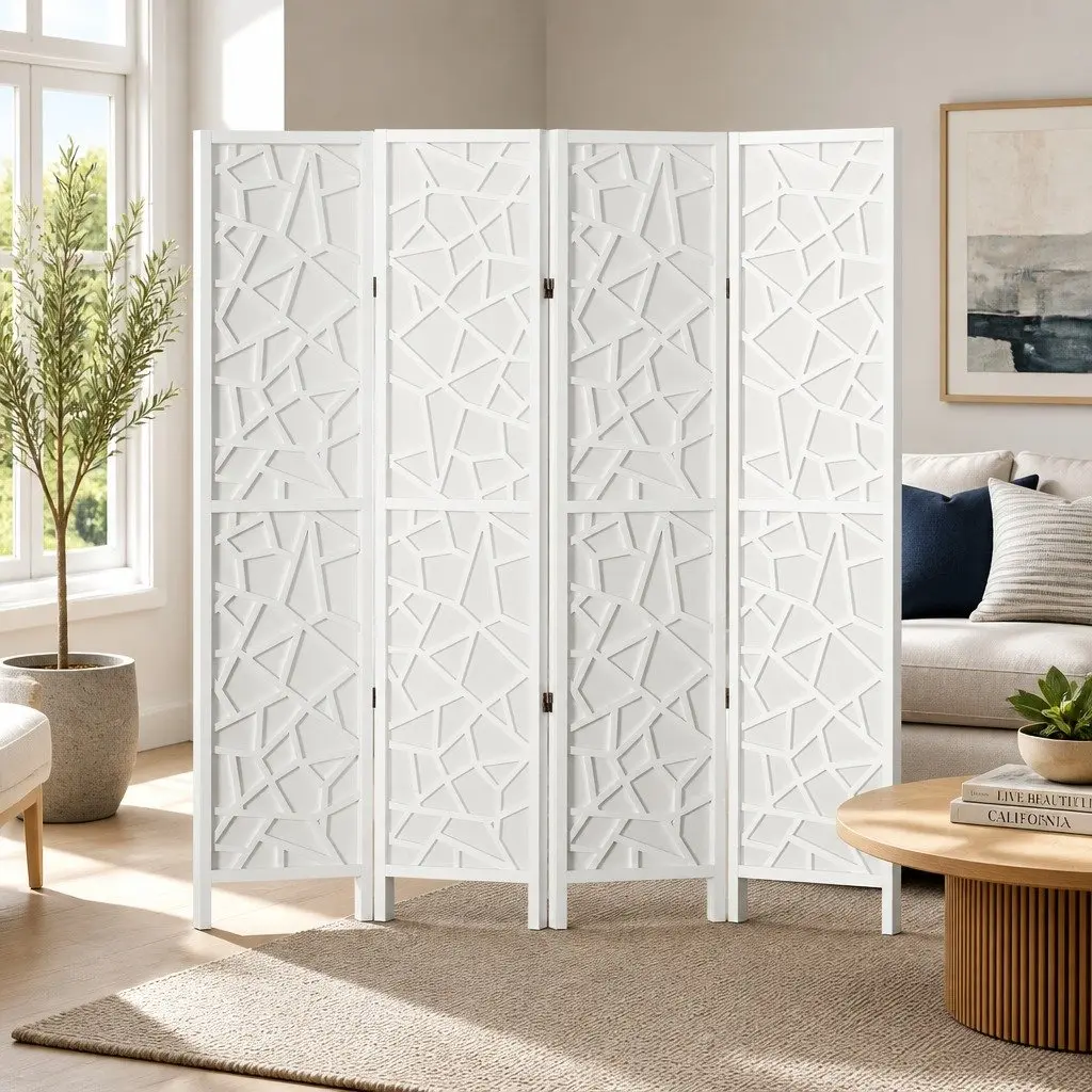 4 Panel Room Divider Screen White 162x170cm Folding Privacy Space Partition