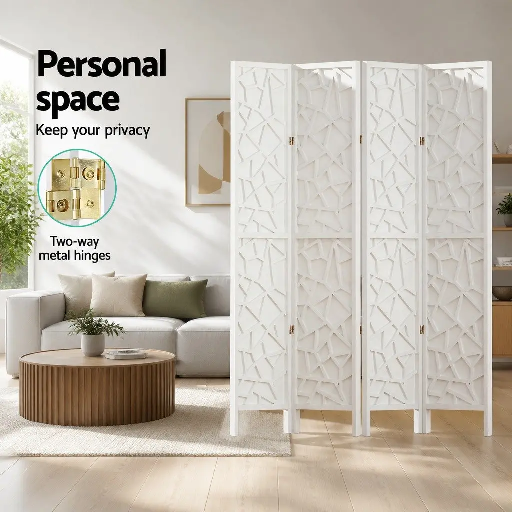 4 Panel Room Divider Screen White 162x170cm Folding Privacy Space Partition