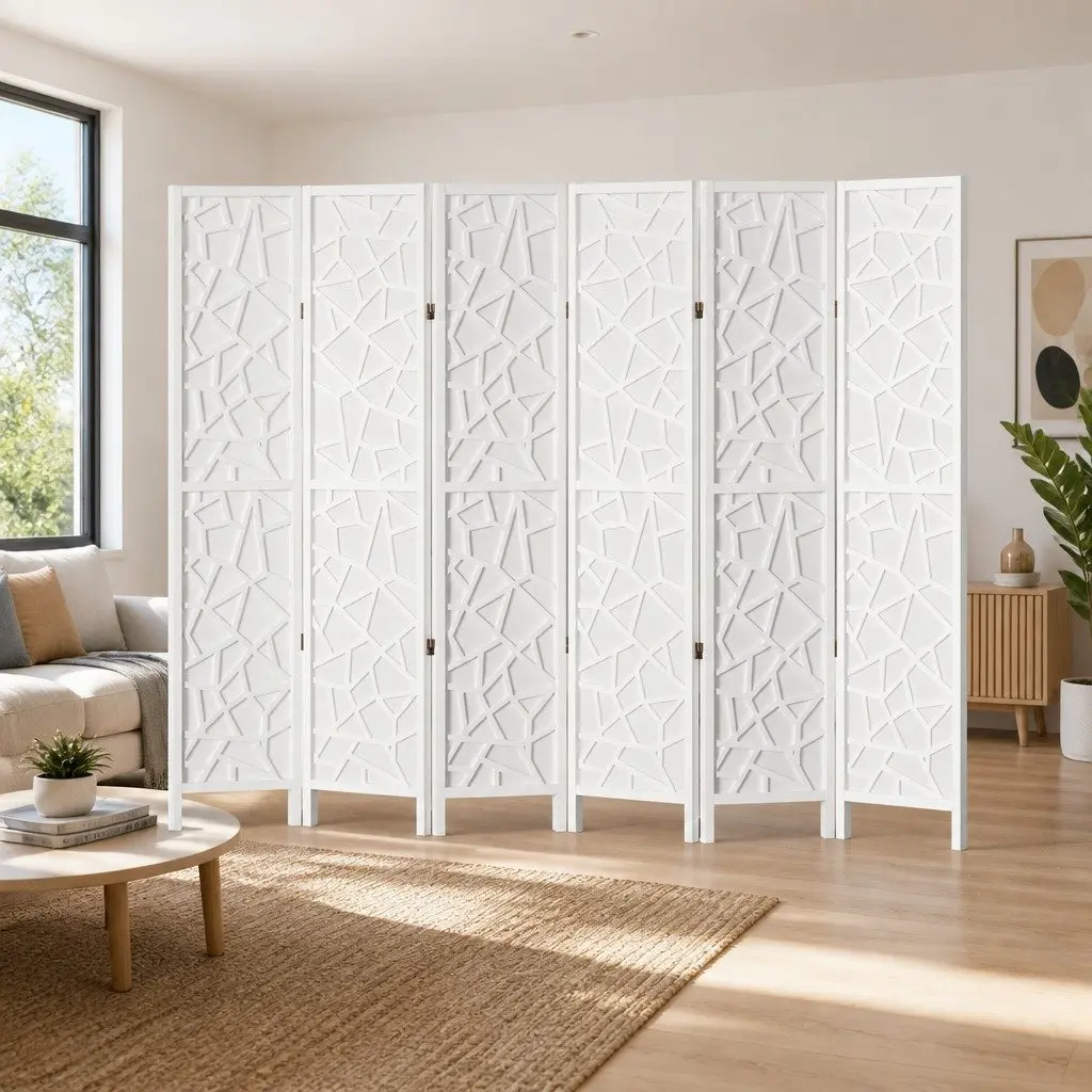 6 Panel Room Divider Screen White 244x170cm Foldable Folding Privacy Partition