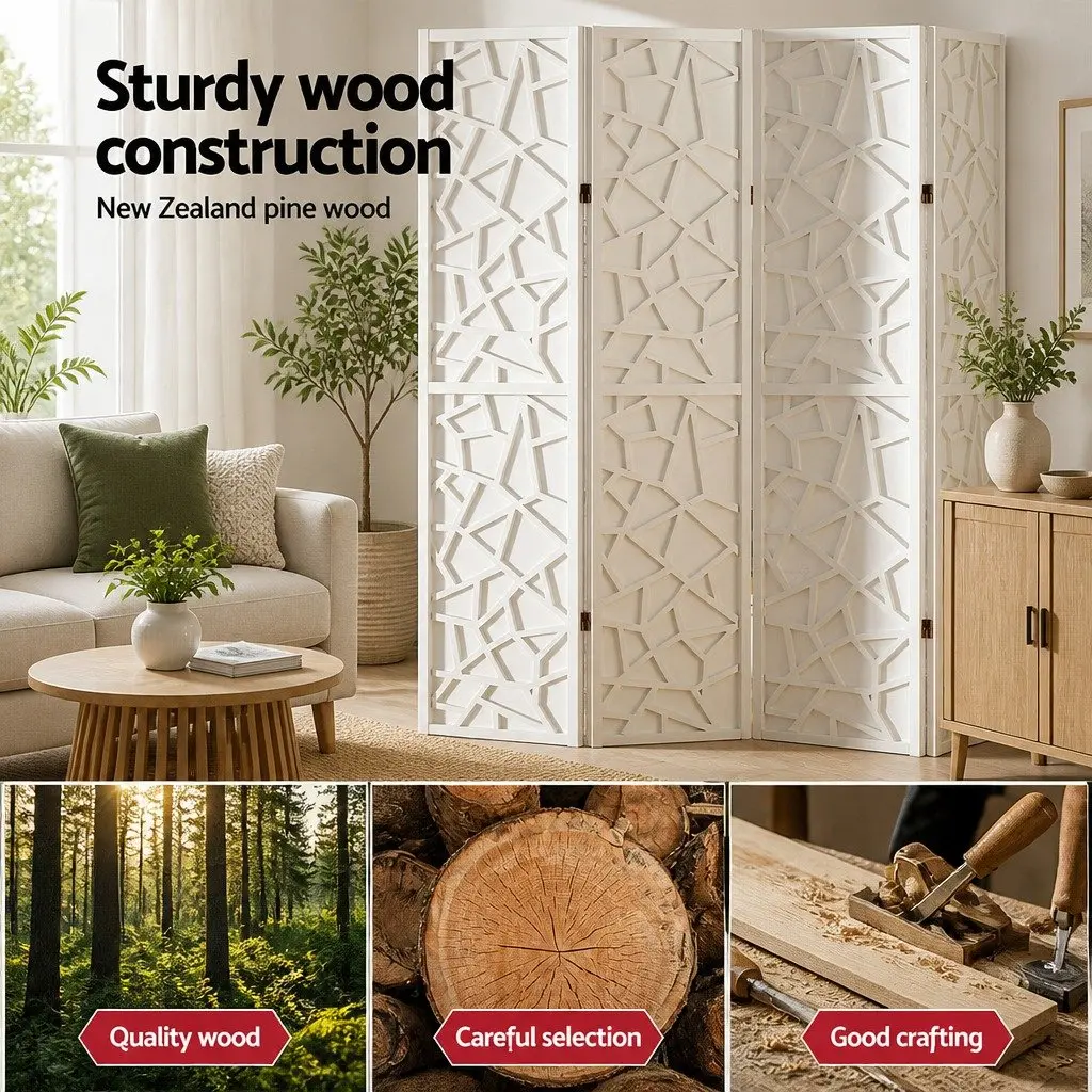 6 Panel Room Divider Screen White 244x170cm Foldable Folding Privacy Partition