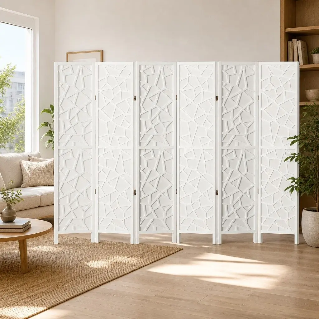 6 Panel Room Divider Screen White 244x170cm Foldable Folding Privacy Partition