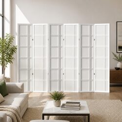 6 Panel Room Divider Screen Folding Privacy Partition 265x179cm White Pine Wood