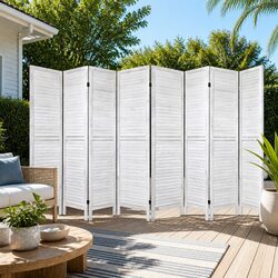 8 Panel Room Divider Screen 326x170cm Folding Privacy Partition White Wood