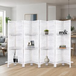 Compact and Versatile 8 Panel Room Divider with Shelves