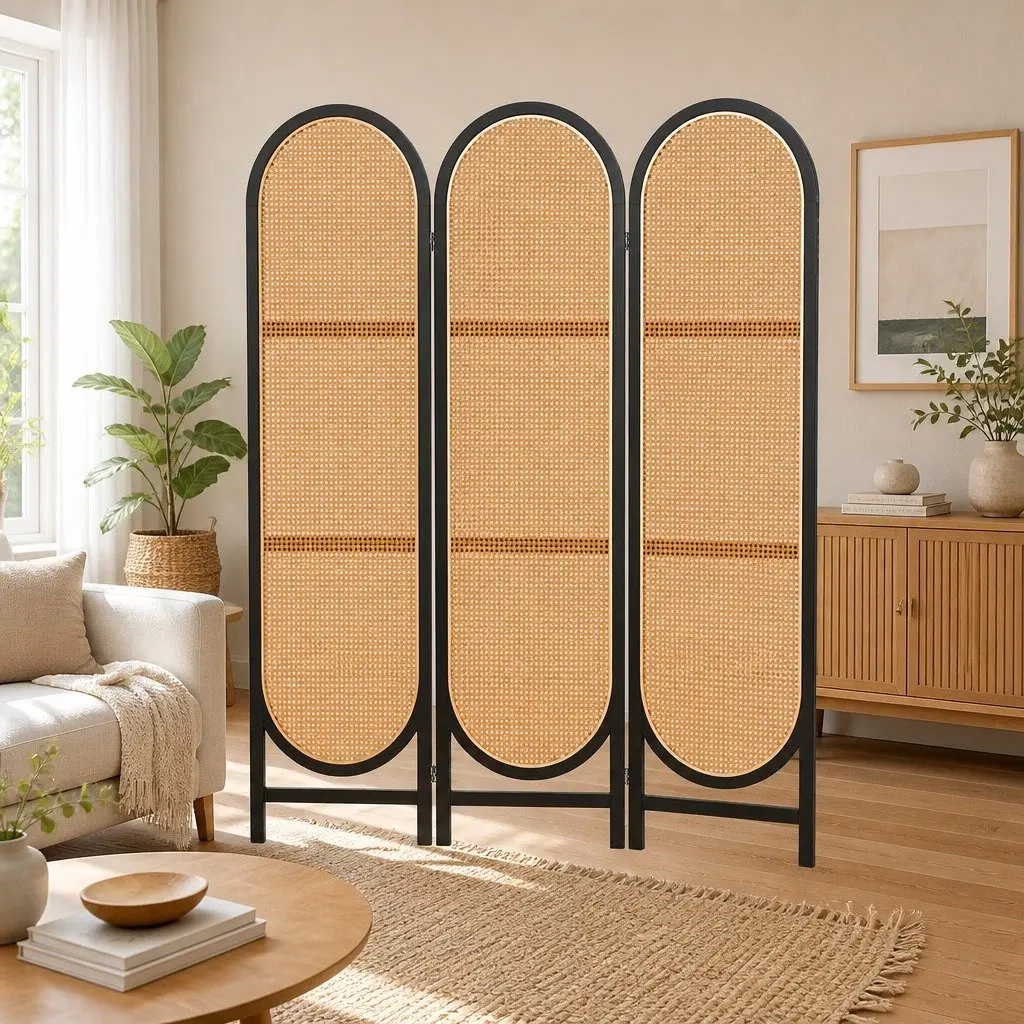 Room Divider Screen Brown 3 Panel Foldable Privacy Separator