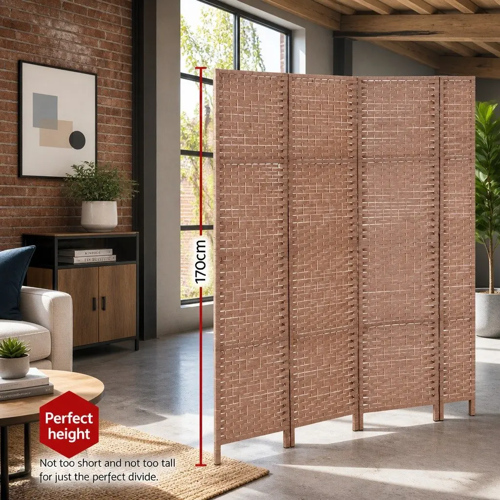 4 Panel Room Divider Natural 163x170cm Woven Foldable Privacy Screen