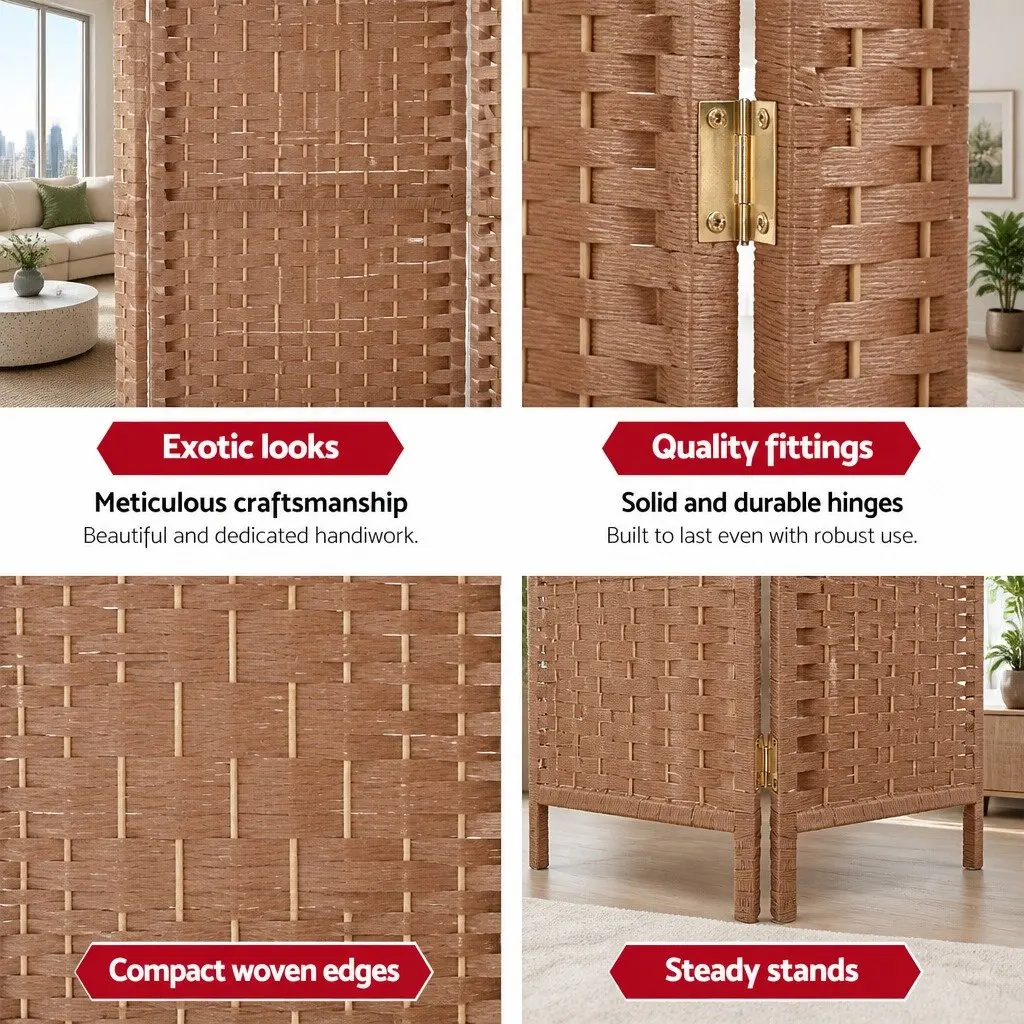 8 Panel Room Divider Screen Brown Natural Wood Woven Paper Folding Partition Privacy