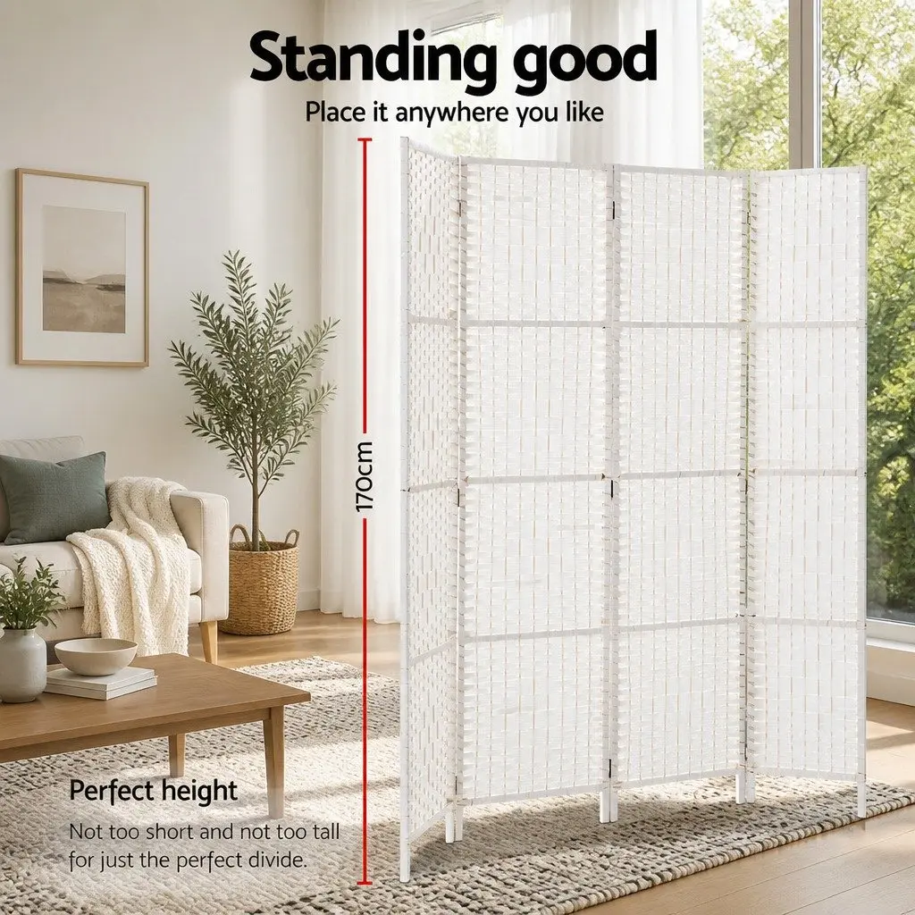 8 Panel Room Divider White 326x170cm Folding Hand-Woven Partition