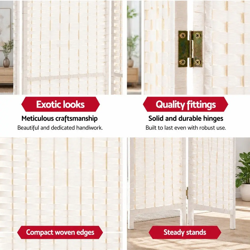 8 Panel Room Divider White 326x170cm Folding Hand-Woven Partition