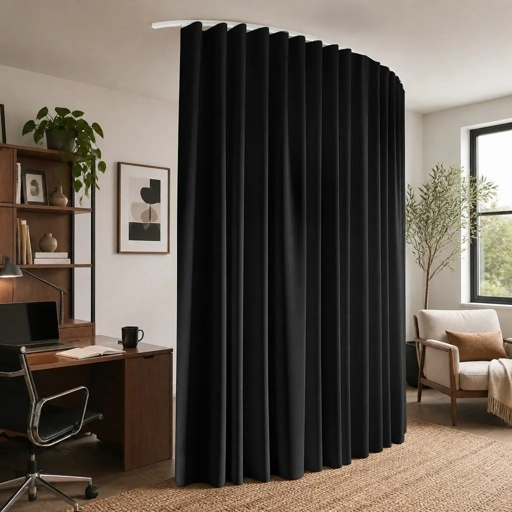 Room Divider Black Ceiling Mounted Flexible Bendable Curtain Track with Blackout Fabric