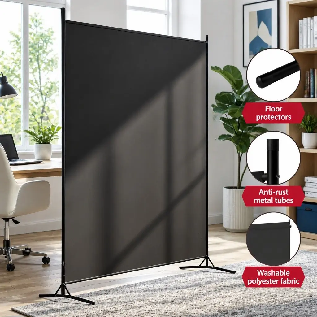 Room Divider Screen Black 175x180cm Portable Fabric Privacy Partition