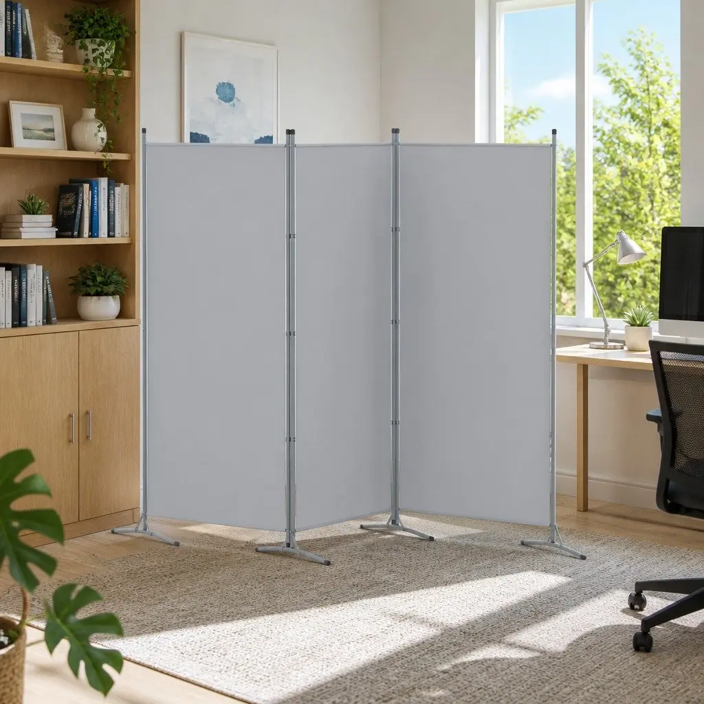 3 Panel Room Divider Screen 260x180cm Folding Partition Privacy Fabric Grey Home
