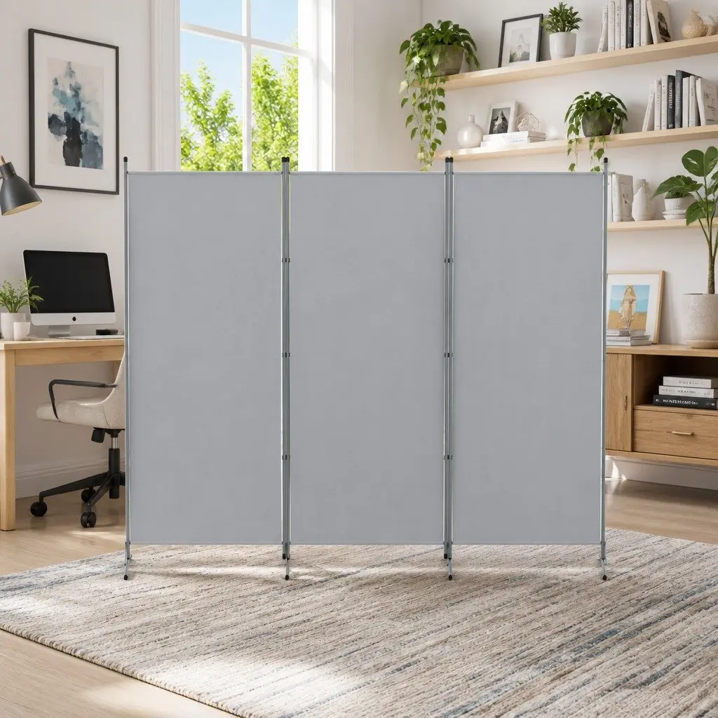 Room Divider Grey 3 Panel 260x180cm Folding Partition Privacy Fabric