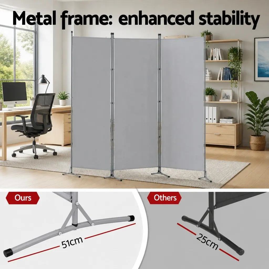 Room Divider Grey 3 Panel 260x180cm Folding Partition Privacy Fabric