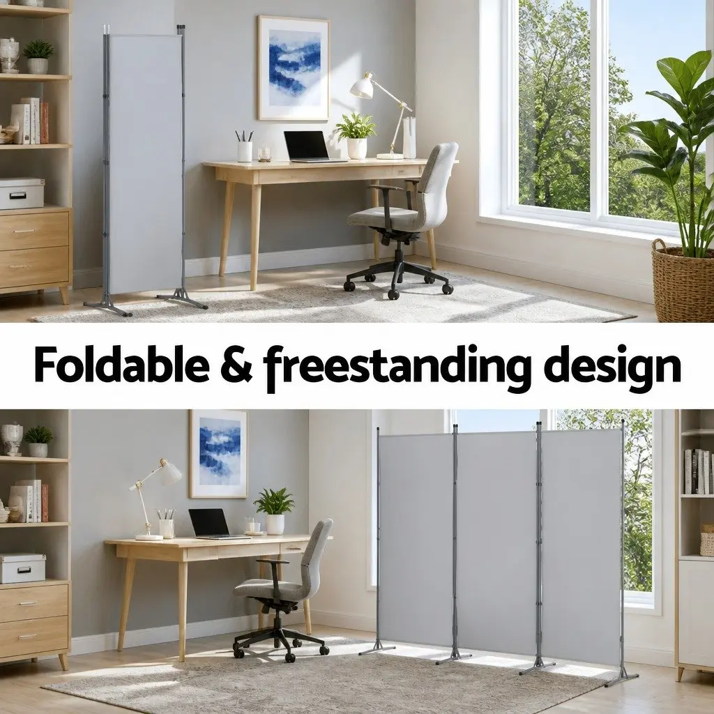 Room Divider Grey 3 Panel 260x180cm Folding Partition Privacy Fabric
