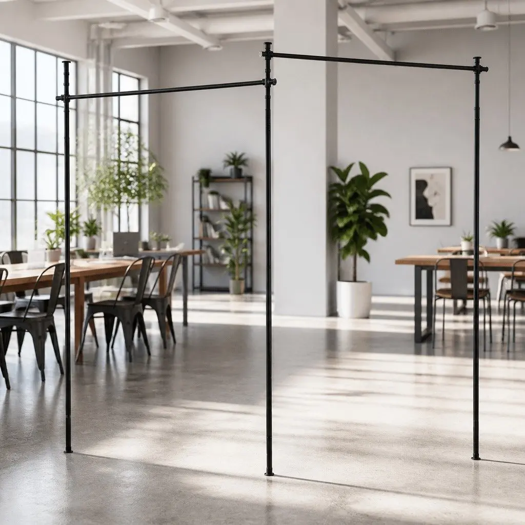 Room Divider Curtain Rod Extendable Black Adjustable Height Width Privacy Screen