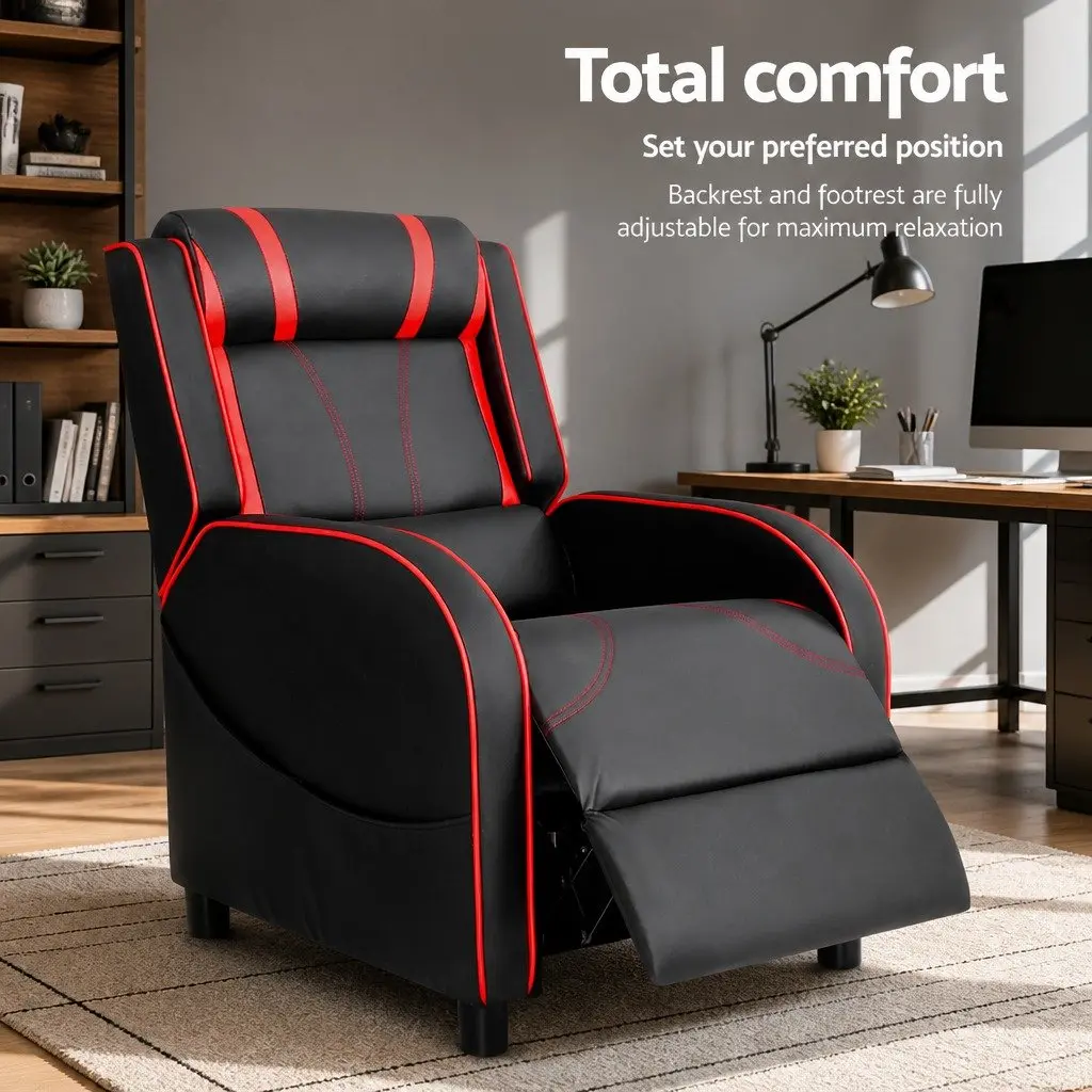 Gaming Recliner Chair Black Adjustable Backrest Footrest Lumbar Support