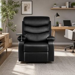 Compact Black Leather Recliner Chair for Relaxation